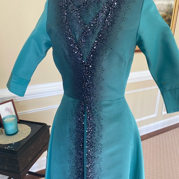 Pamella Roland Couture Blue Embellished Crystal Evening Gown 0-2 - Picture 7 of 13